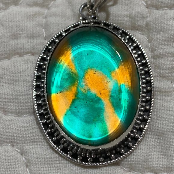 Pendentif En Argent 925 Et Verre Dichroïque - Fait Main, Multicolore - Longueur 2 Pouces - Neuf
